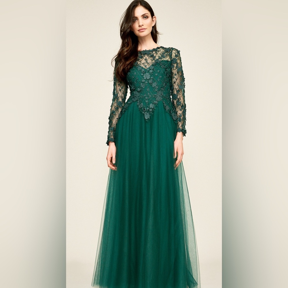 Tadashi Shoji Emerald Green Lace Long Sleeve Dress